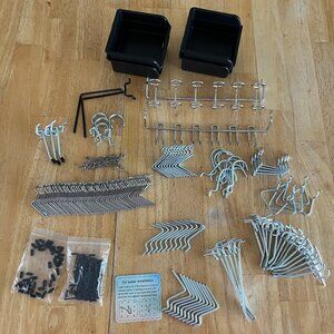 Assorted Metal pegboard Hooks & Trays Lot - 232 Pieces in Lot
